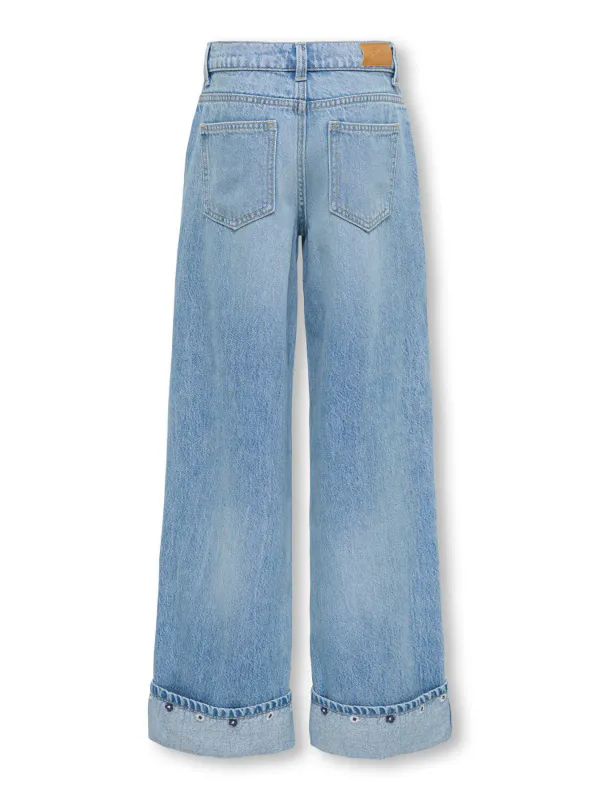 Kids Only Mimi HW Wide Fold Up Jeans - Light Blue Denim
