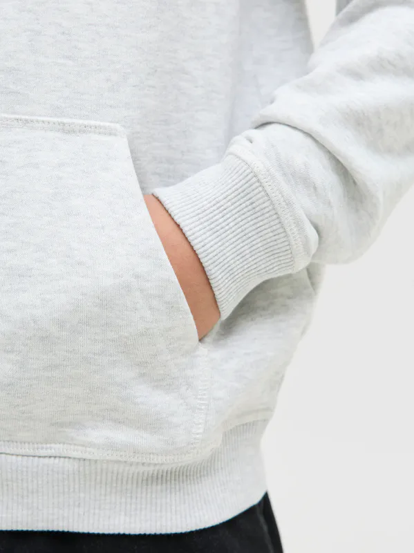 JorNorrebro emb sweat hood - White Melange