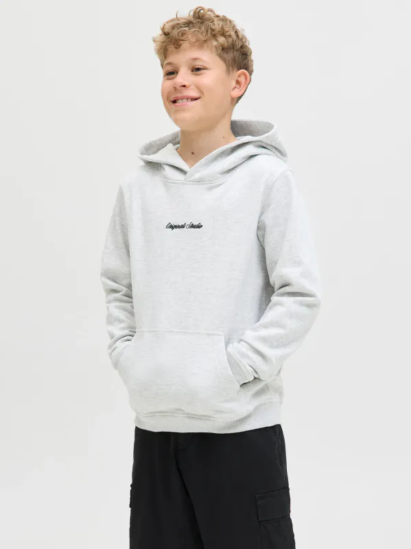 JorNorrebro emb sweat hood - White Melange